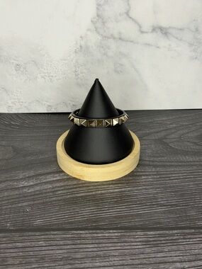 Valentino Garavani Black Leather Rockstud Bracelet | Adjustable | Silver Studs